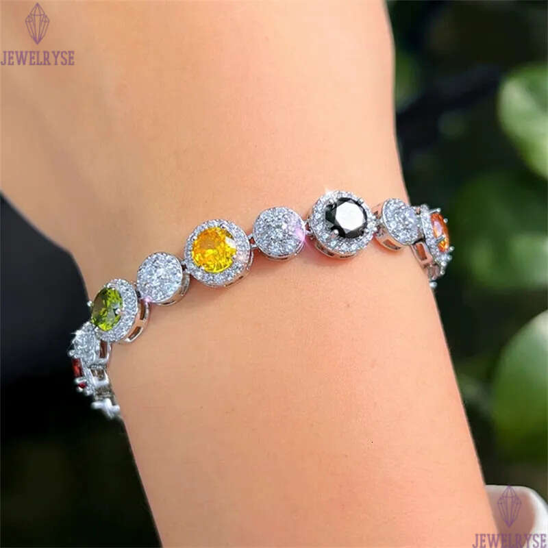 sparkling colorful round AAA cubic zirconia designer bracelet for woman chain silver luxury red yellow diamond charm bracelets chains jewelry women fr