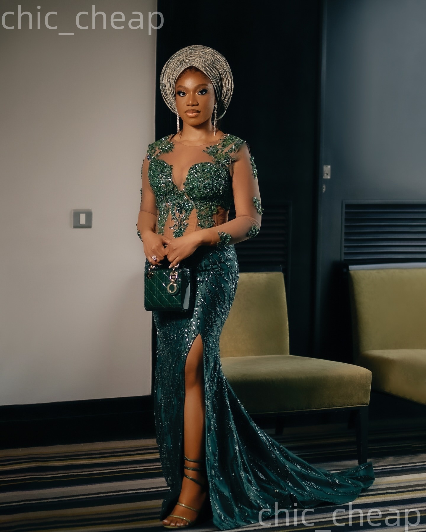 Aso Ebi Dark Green Mermaid Prom Dresses 2026 Beaded Crystals Appliques Evening Formal Party Second Birthday Engagement Gowns Plus Size Dress For Speci