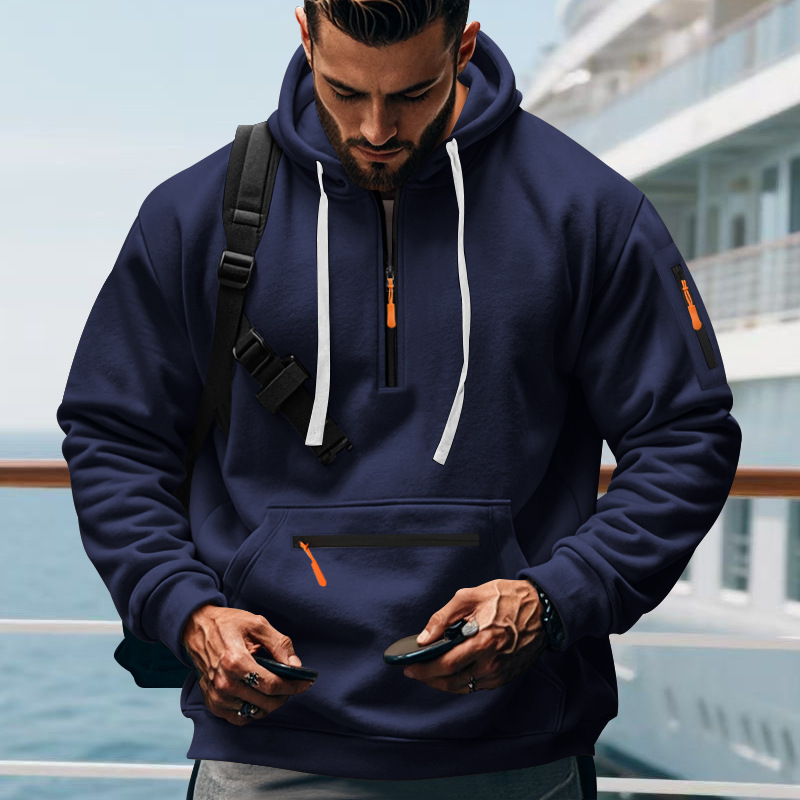 Men's Winter Fleece-Lined Hoodie: Heavyweight American-Style Casual Loose-Fit Sports Cargo Outerwear