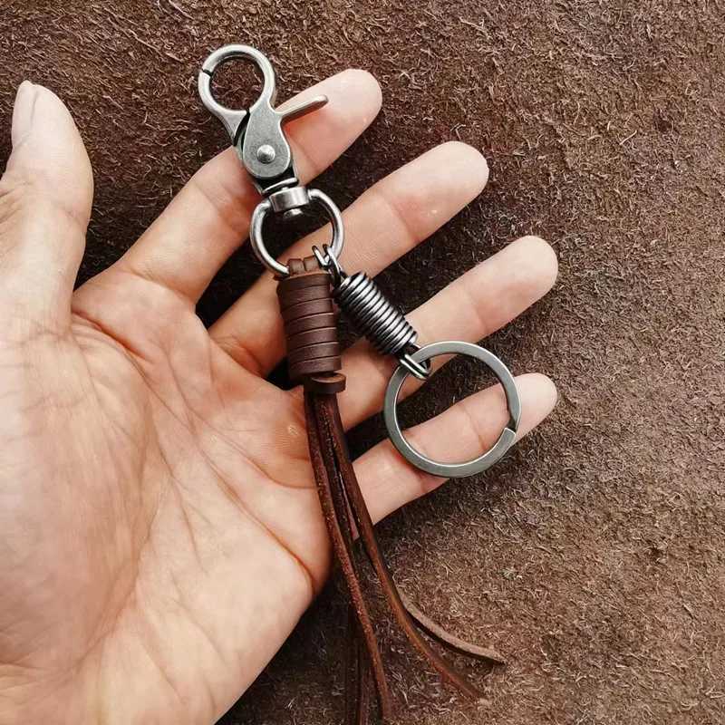 Hot selling Cowhide Weaving Alloy Lobster Buckle Leather Tassel Pendant Keychain Bag Accessories For WomenXJ251208 - view 6