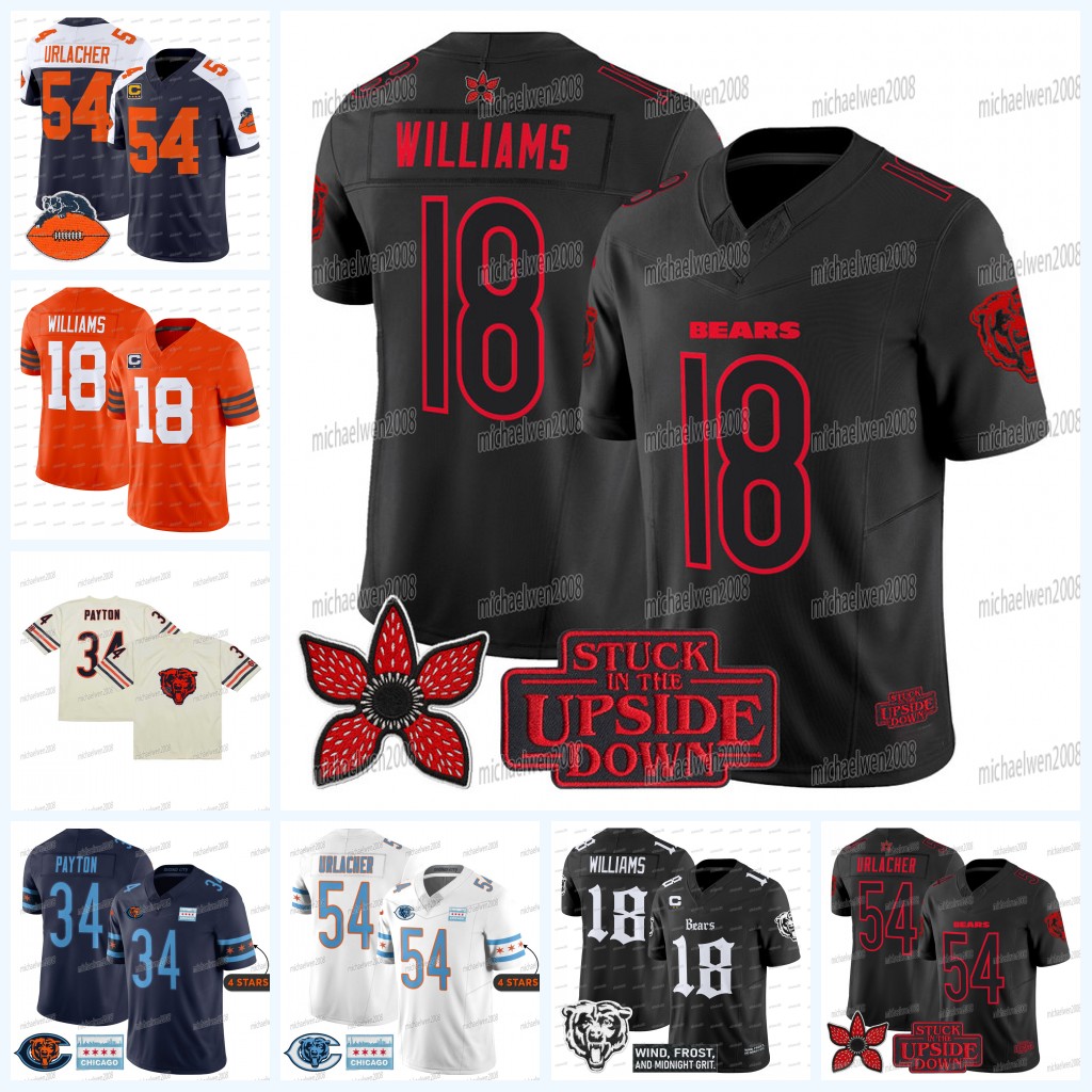18 Williams Bear 2025 Stranger Things Edition Gothic Fotball Jersey Jerseys Rome Odunze DJ Moore Jaquan Brisker Darnell Wright Cole Kmet Devin Hester Walter Payton