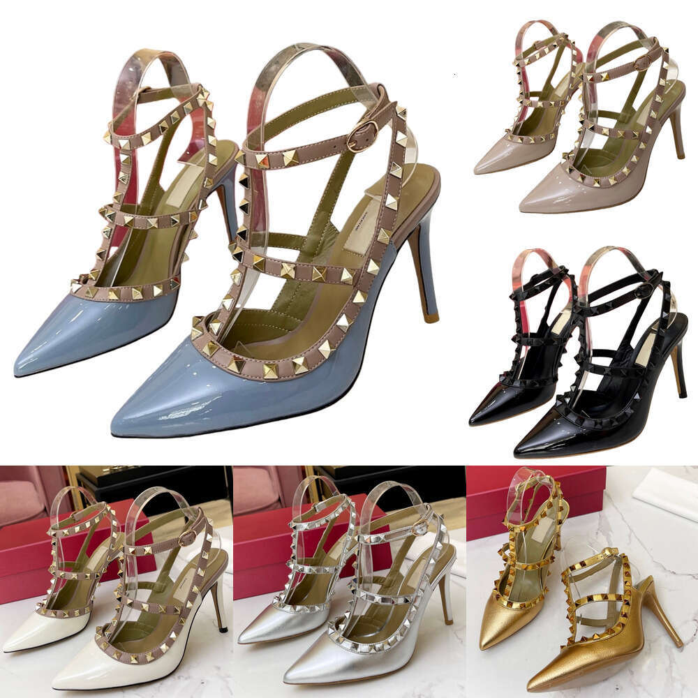 9.5cm and 6.5cm two models fashion party wedding shoes designer women's sandals luxury Rivews fine high heel Slingback Ankle Strap dress shoes litchi grain cowhine