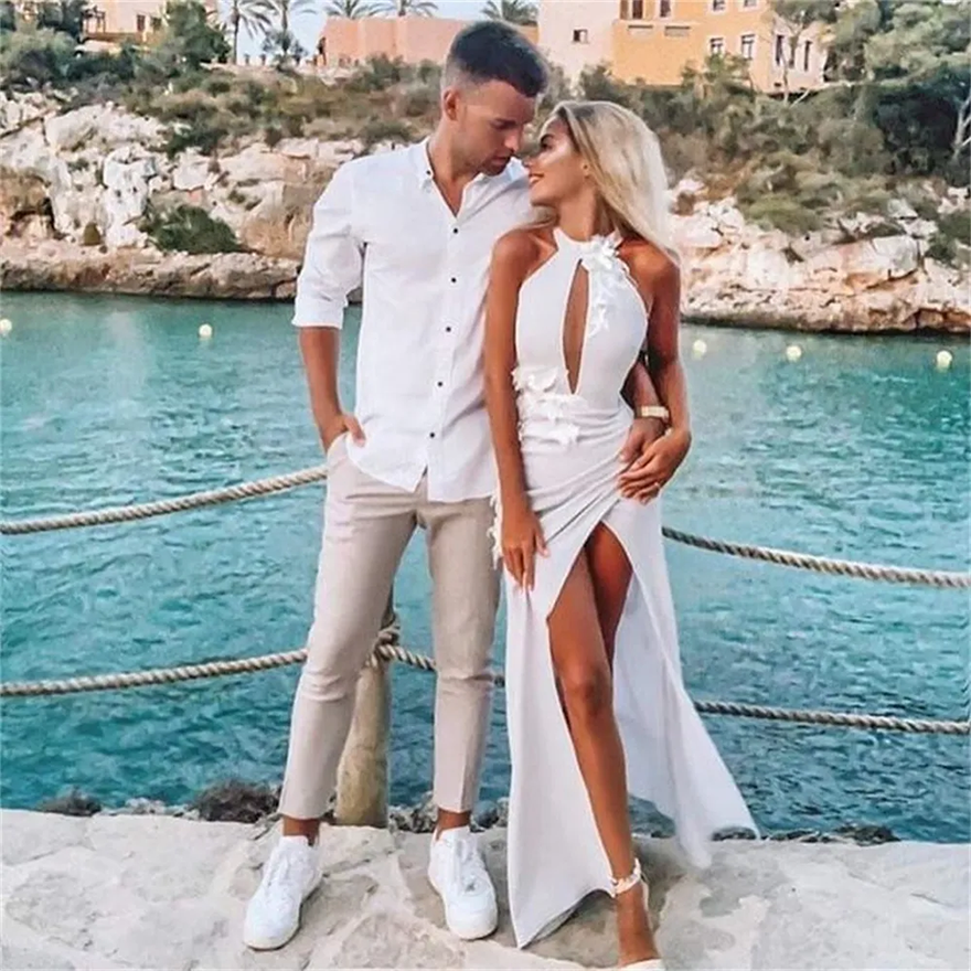 Modern Halter Mermaid Bridesmaid Dresses Hollow Back Lace Appliques Wedding Guest Dress Pleat Side Split Long Maid Of Honor Gowns ER2312