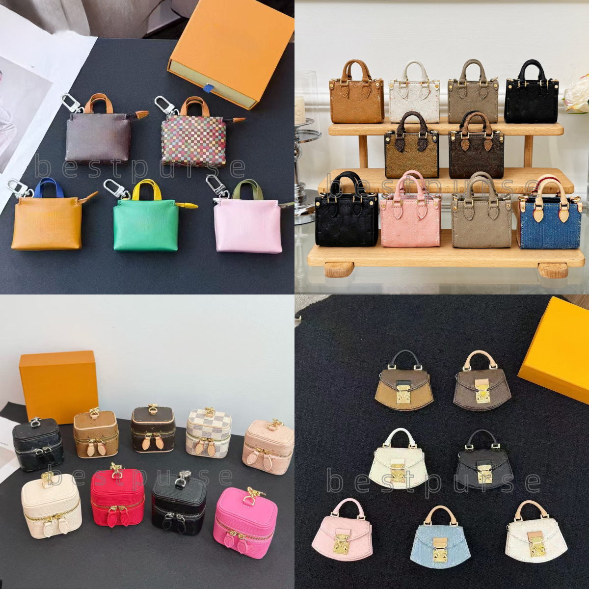 mini shopper bag designers keychain for women luxury brand leather keyring bag charm pendant full letters mens key chain mini bag shape wallet lipstick pouch