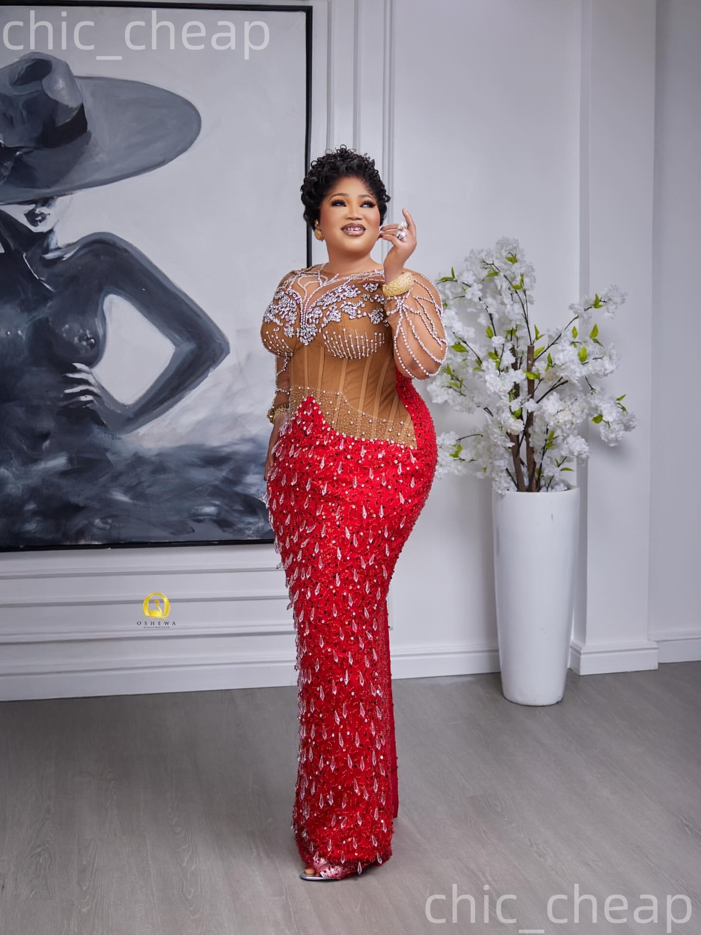 Aso Ebi Red Sheath Prom Dresses 2026 Rhinestones Illusion Sheer Neck Evening Formal Party Second Birthday Engagement Gowns Plus Size Dress For Special