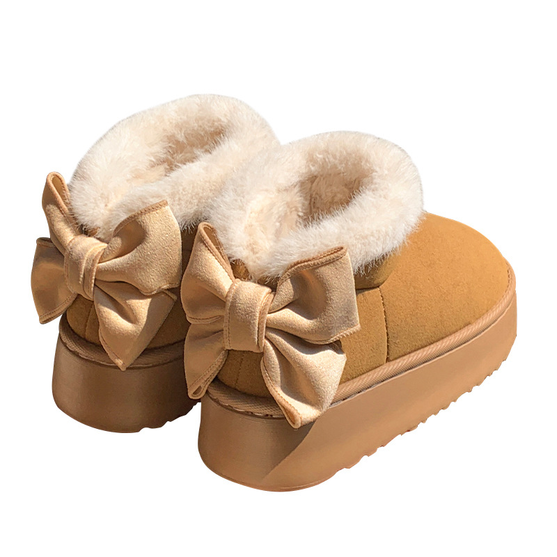 Designer Boots Women's Fleece-Lined Warm Winter Boots Bowknot Decor Soft Suede-Like Upper Chunky Platform Sole Casual Cozy Footwear