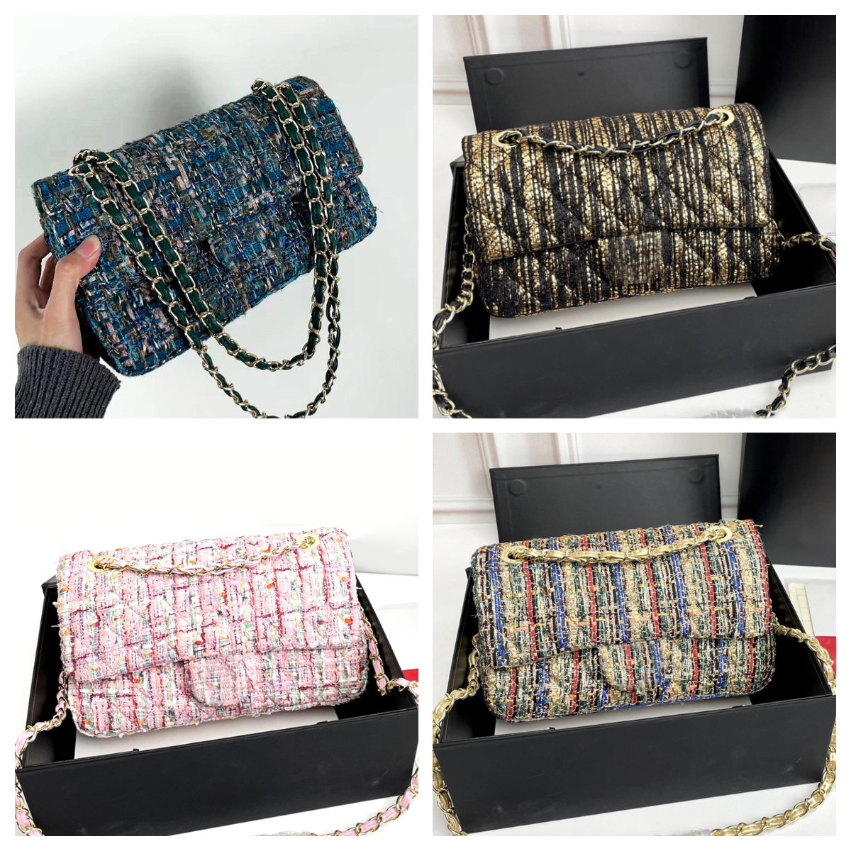 Designer Tweed Handbag Classic Double-Flap Clutch 25CM Chain Bag Shoulder Crossbody Bag Luxury Tweed Wallet Clutch Bag Evening Bag Women's Warm Handbag With Box
