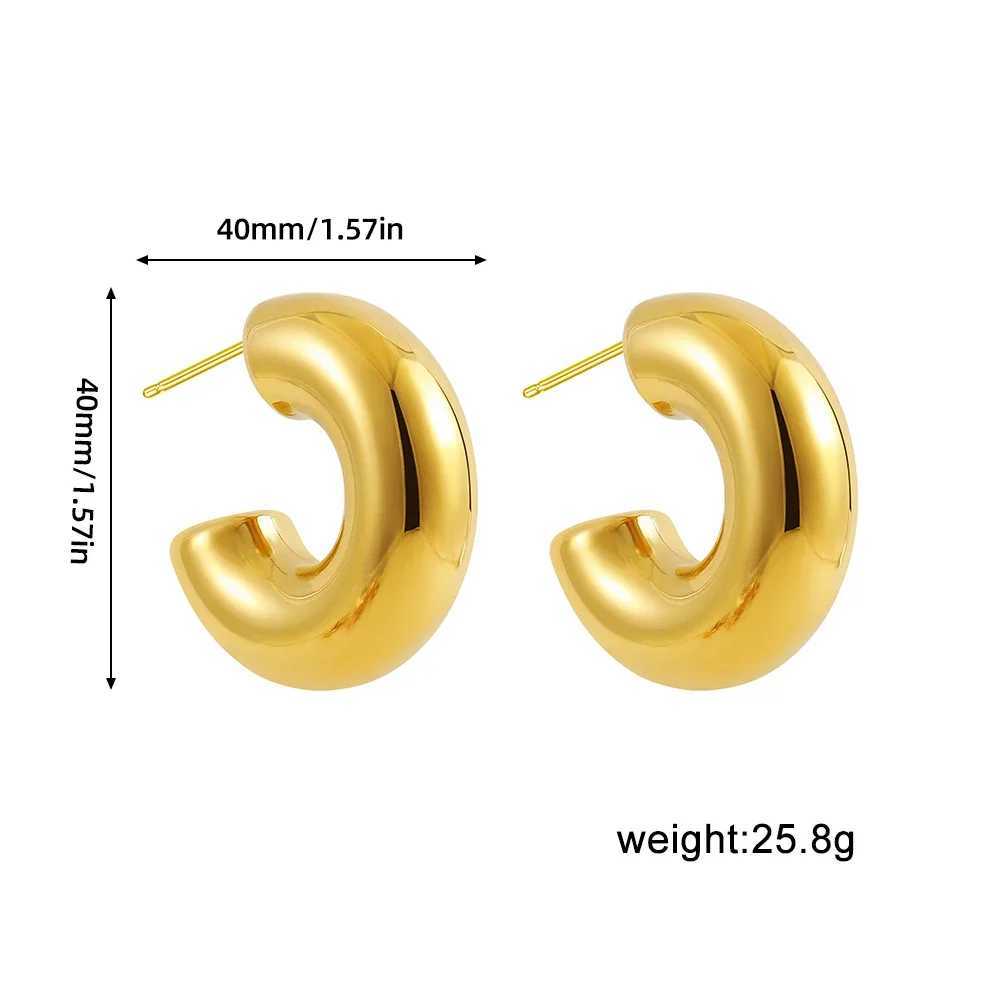 New Retro Stainless Steel Chunky C Shape Hoop Earrings Glossy Gold Plated PVD Circle Round Tube Huggie Hoops Stacked Ear Jewelry J251208