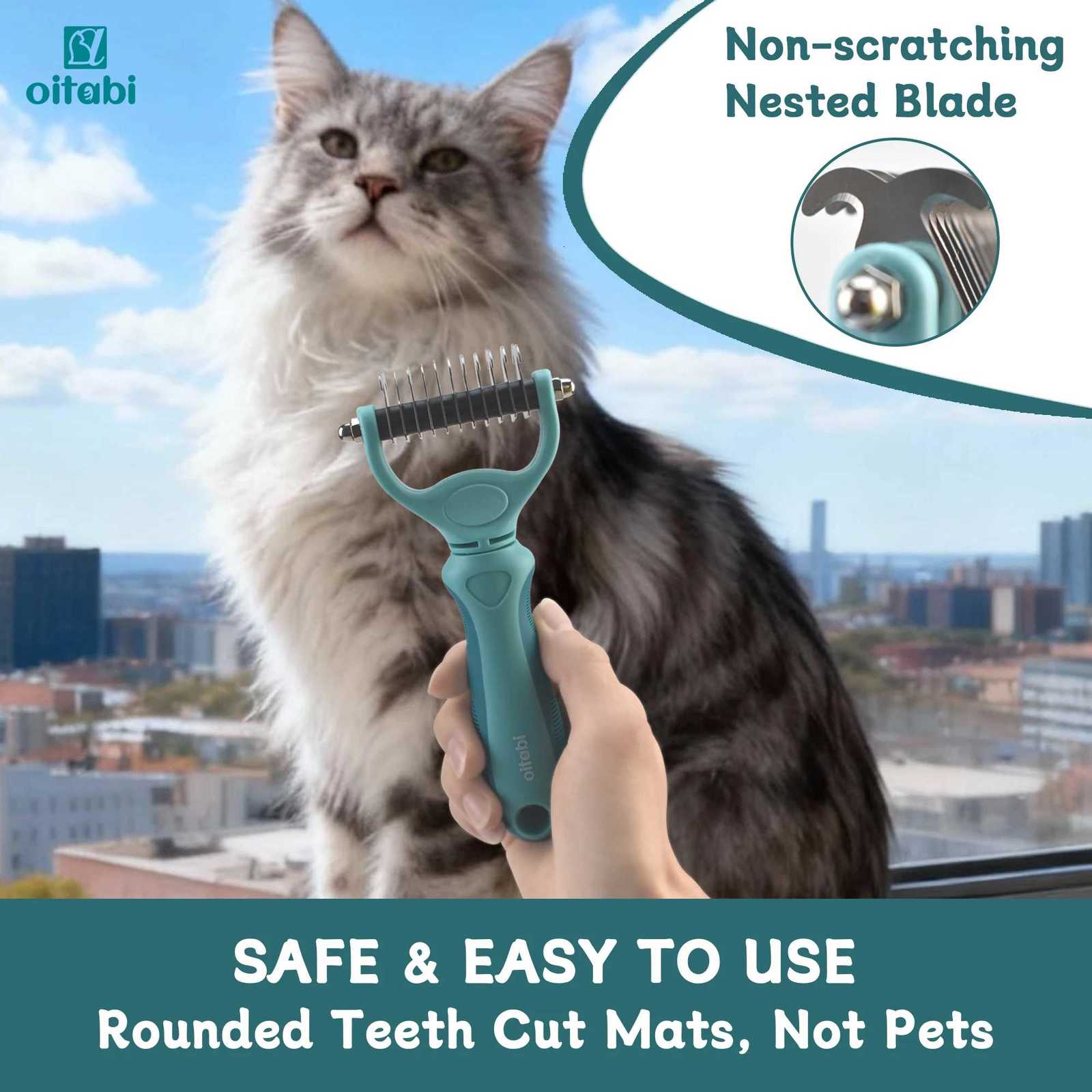 OITABI Pet Grooming Rake Double-Sided Deshedding Dematting Tool Undercoat Rake for Dogs Cats Dog Grooming Brush Deshedder Comb M251208 - view 7