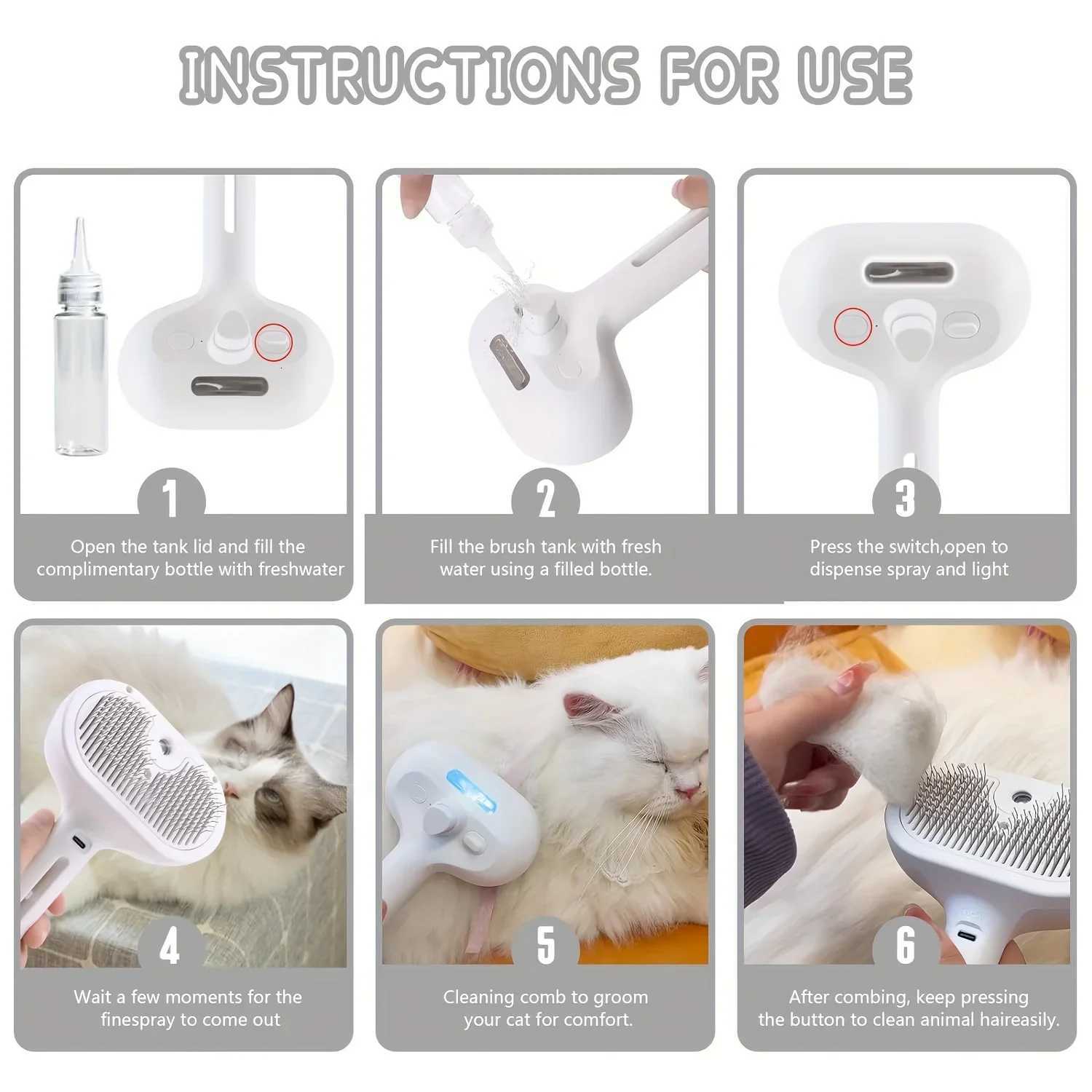3-in-1 Dog Hair Brush Cat Hair Brush Electric Pet Cleaning Brush Steam Spray Brush Massage Hair Removal Comb anti-Tangle Brush M251208 - view 5