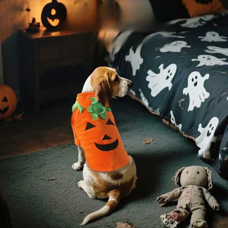 New Halloween Pet Costume Pumpkin Outfit for Small Dogs Cats Cute Orange Fun Festival Cosplay Halloween Dress for Pets M251208