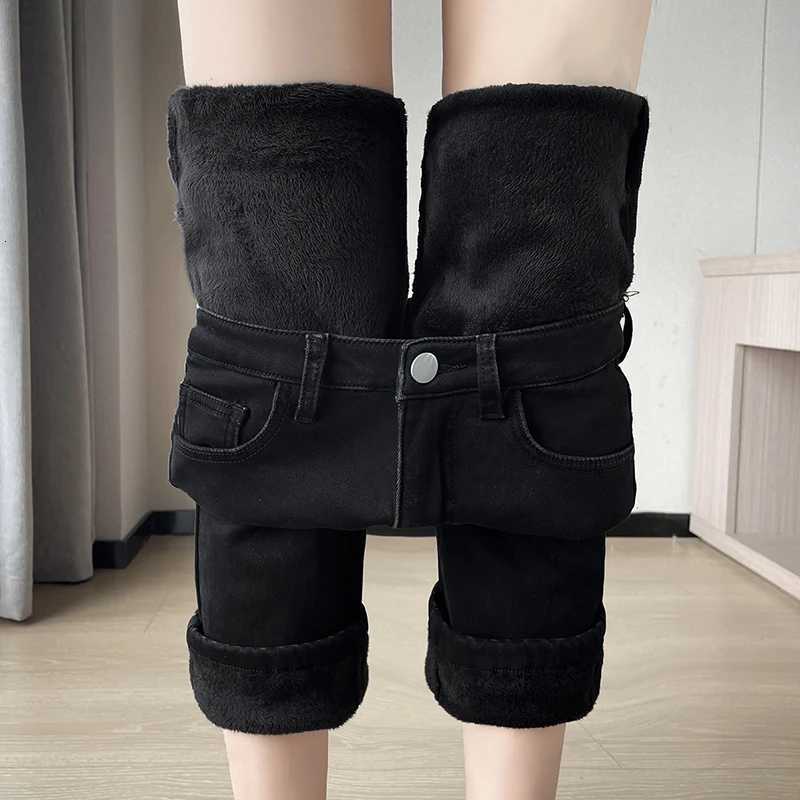 Warm Y2k Pants For Woman Autumn Winter Jeans High Waist Stretch Slim Straight Leg Trousers New Thick Fleece Lined FashionT251208