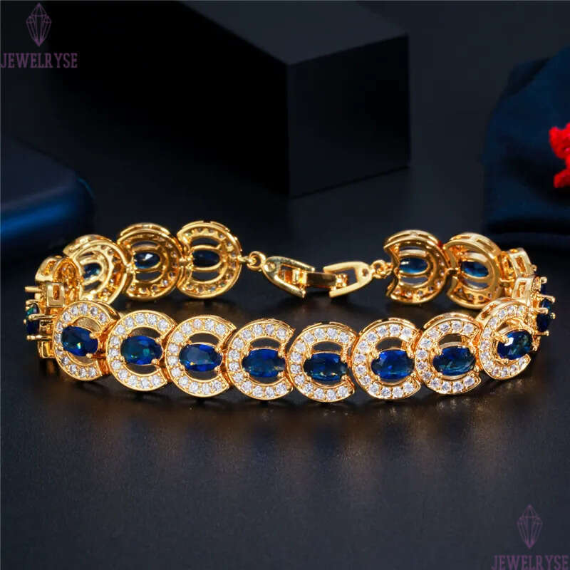 vintage 18k gold diamond tennis bracelet designer for woman iced out chain bracelets blue AAA cubic zirconia copper chains bangles womens lady luxury 