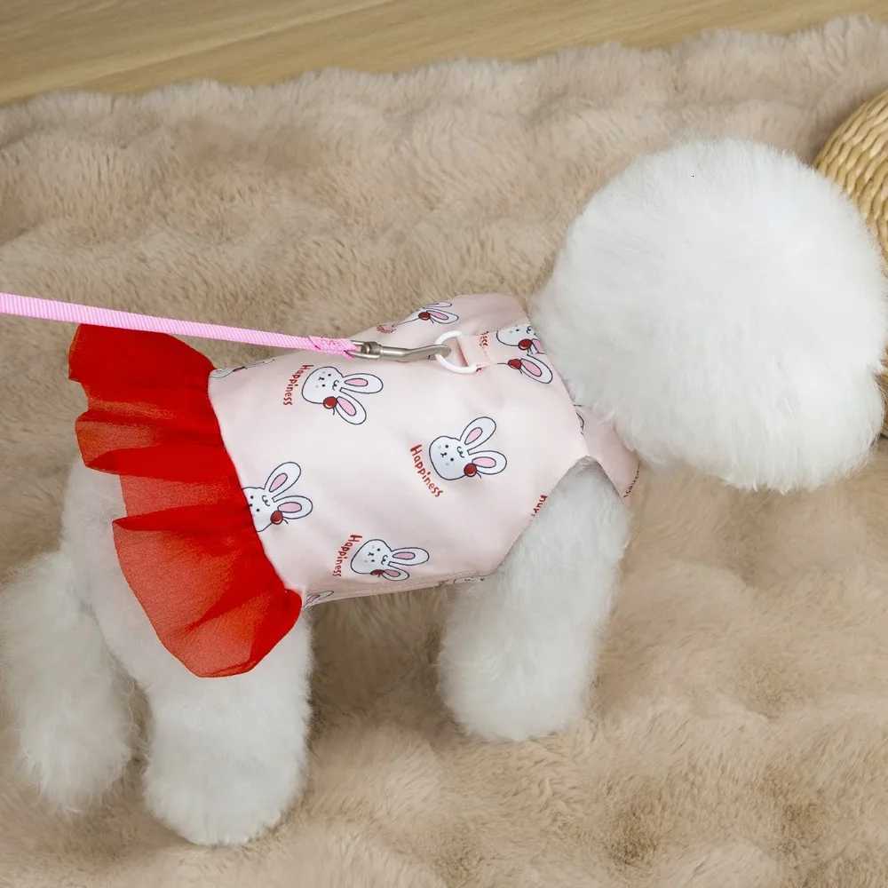 Cute Pet Halter Mesh Dress Rabbit Bear Print Soft Dog Princess Skirt Breathable Comfortable Pet Clothes For Small Dog Cat M251208