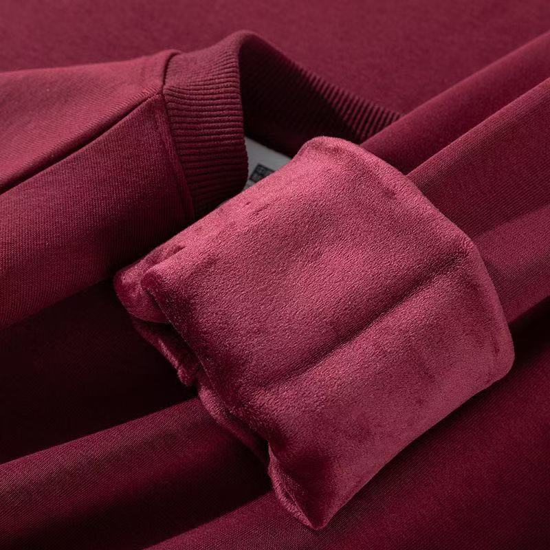Men's 500g Heavyweight Baby Fleece Hoodie: Ultra-Soft Lined Thickened Crew Neck Loose Solid Color Pullover for Winter & Autumn Layering/Outerwear