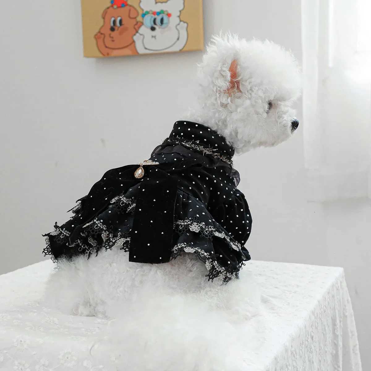 1PC Pet Clothing Spring and Autumn Black Gold Dress Wedding Princess Dress Suitable for Small and Medium sized Dogs M251208