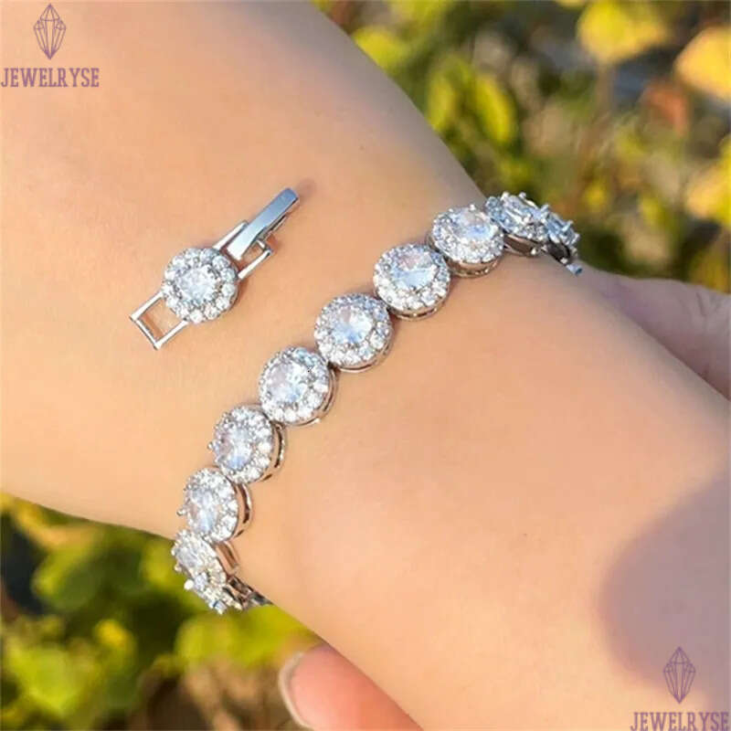 luxury AAA cubic zirconia designer bracelet for woman chian silver round white diamond charm wedding engagement bracelets chains jewelry women party g