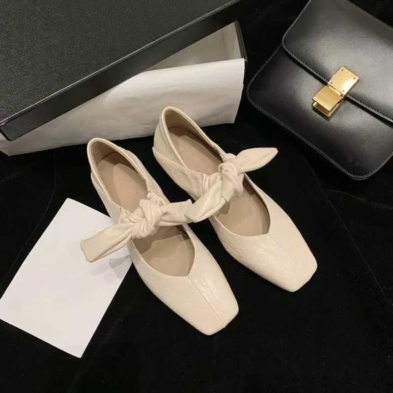 Fi Flat Shoes Womens Spring Square Head Shallow Mouth Butterfly Knot Set Foot Soft Soles N-slip Single ShoesXJ251208