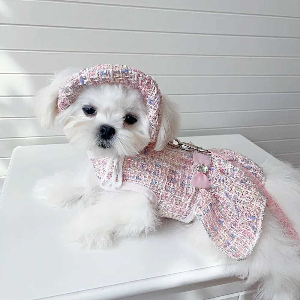 princess dog clothes Tweed Pet Chest Strap Cute Pearl Bow Dress Chihuahua Bichon Cute Skirt for Dog Luxury Puppy Vest Princess T M251208