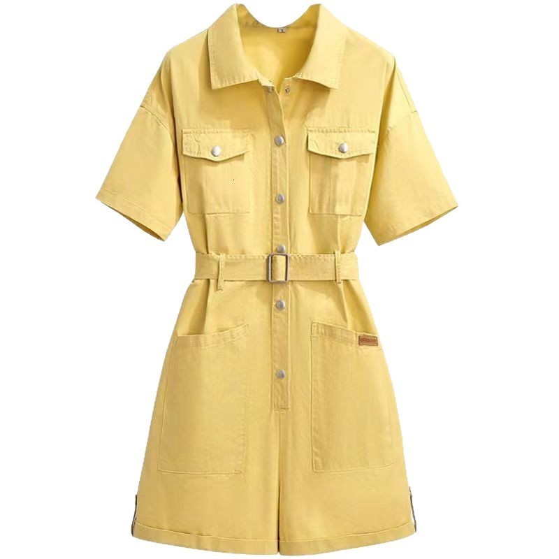 2024 Summer New Stylish One-Piece Suit for Petite Figures Waist-Cinching Slimming Korean Style Loose Cargo Shorts 210507