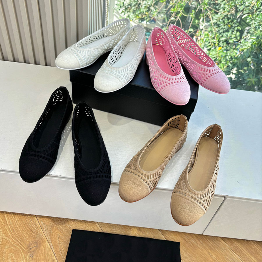 new Fashion Suede bow Round-toes Women's Ballet flat Slip-On ballerina Flats Boat Shoes Hollowed-out Dress shoes Tramp Loafers Luxury Designer Shoes womens 34-42