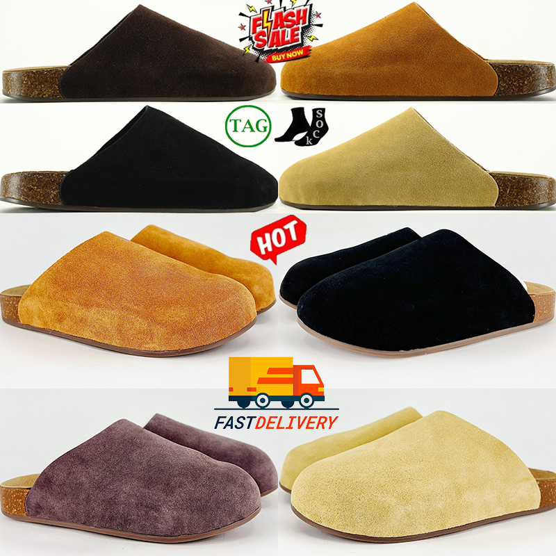 Designer adimule Slides Clogs Women Mens Slippers Flat mules sandale Flip Flops Chustnet Khaki Mocha black brown yellow Suede Minimalist Casual Shoes Sandals