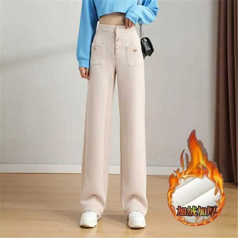 Autumn Winter New Fashion High Waist Solid Button Corduroy Womens Clothing Pockets Loose Casual Simplicity Trend Young PantsT251208