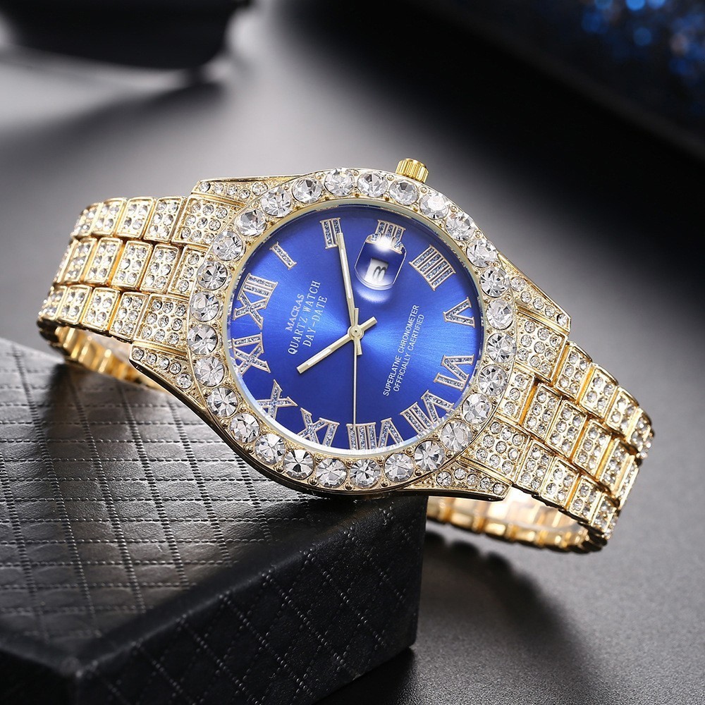 Net red diamond face Roman scale steel band watch mens calendar quartz watch man Tianxing mens Watch251110