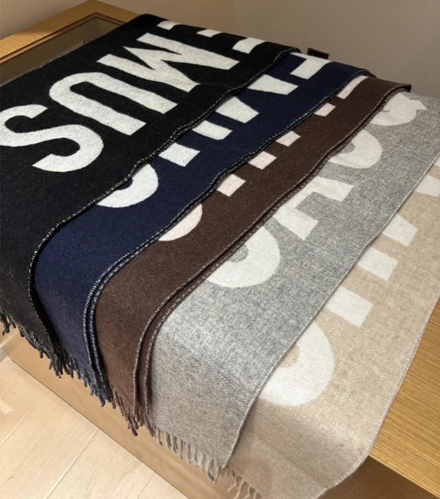 Womens 100 wool scarf high-end winter thick warm neck cover high-end womens fashionable cashmere shawl printed letter style 251204 - view 5