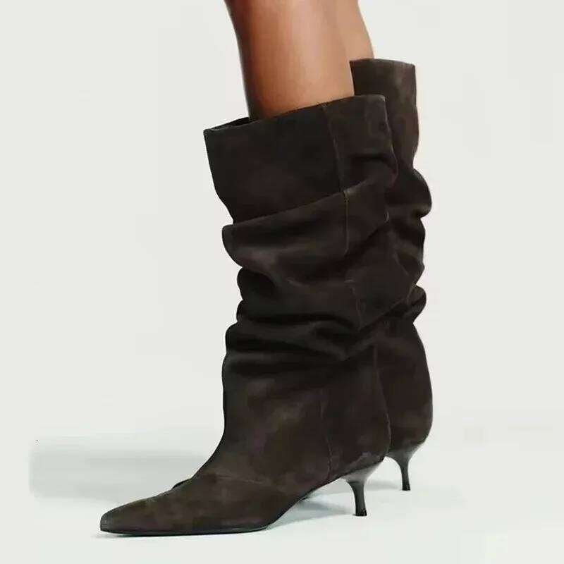 Luxury Women Italy Brand Opyum Over the knee Boots Point-toe Winter Knee high Leather Boot High Heels Party Dress Lady Brand Walking Elegant Heel Boot