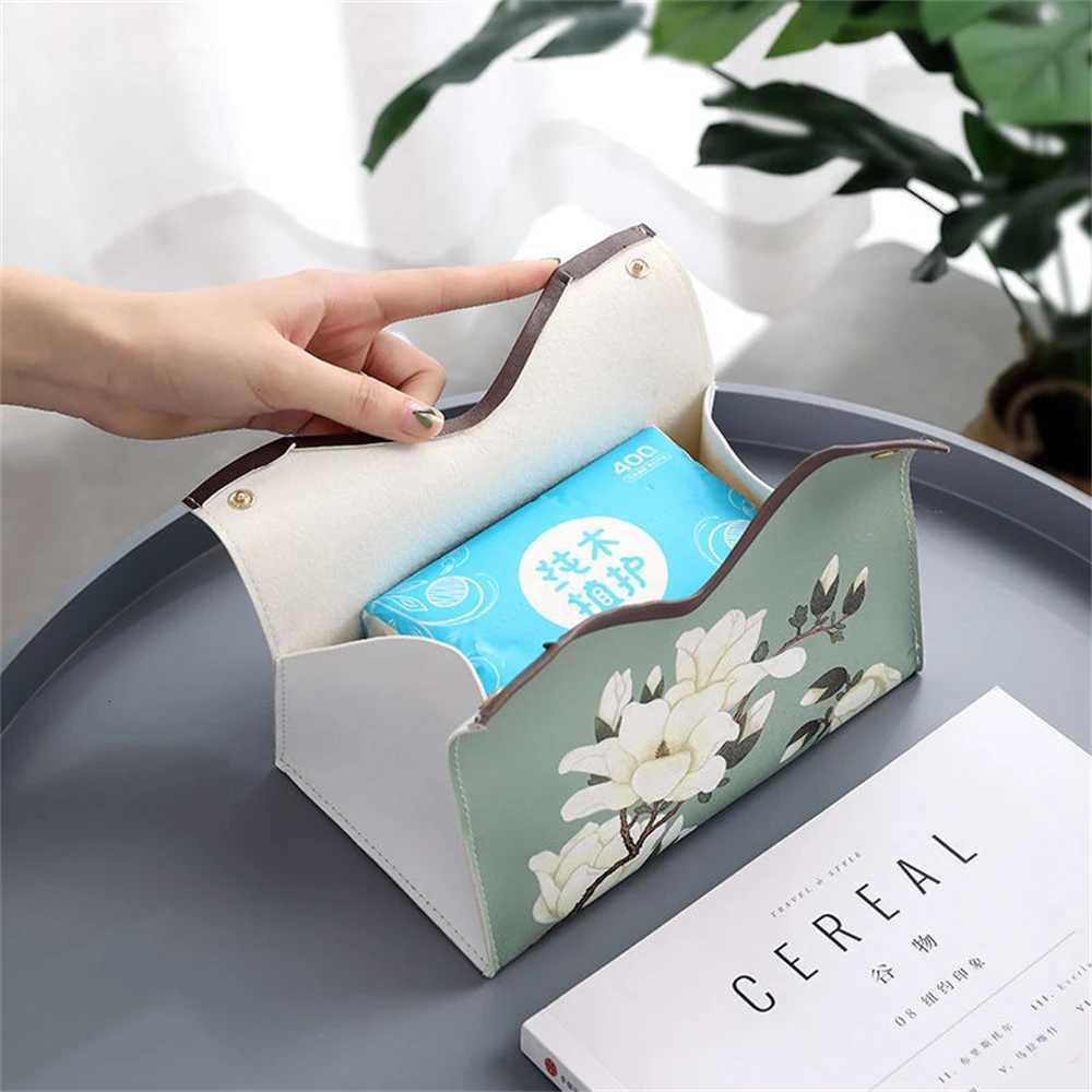 Simple Floral PU Tissue Box Case Retro Car Tissue Container Home Decoration Napkin Holder Desktop Paper Storage Box Pumping Boxs H251208