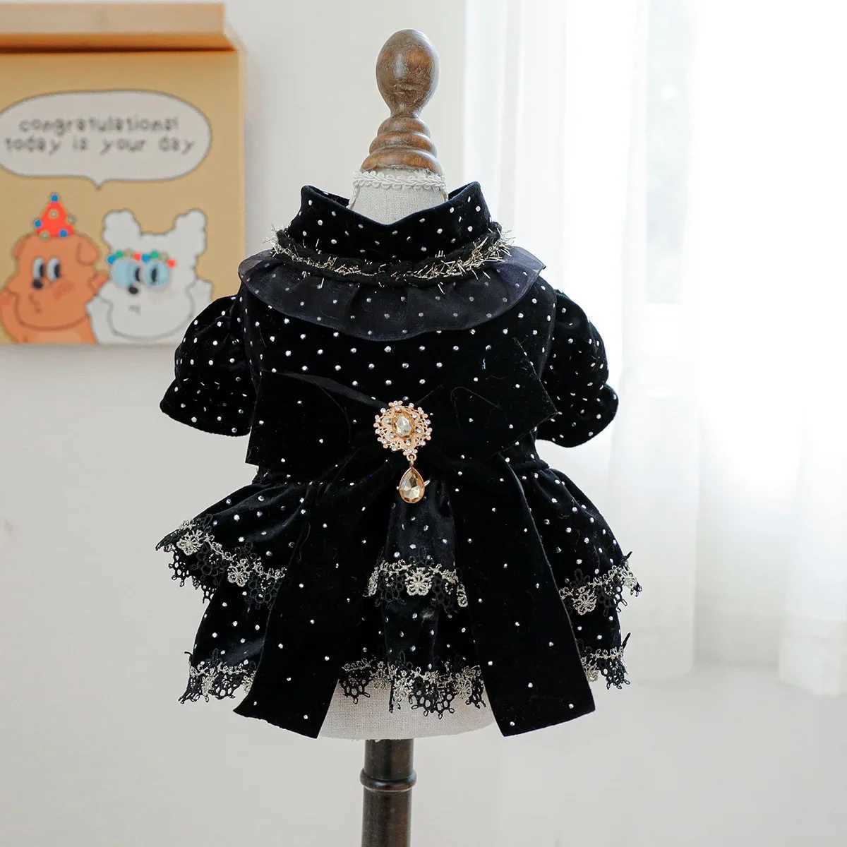 1PC Pet Clothing Spring and Autumn Black Gold Dress Wedding Princess Dress Suitable for Small and Medium sized Dogs M251208
