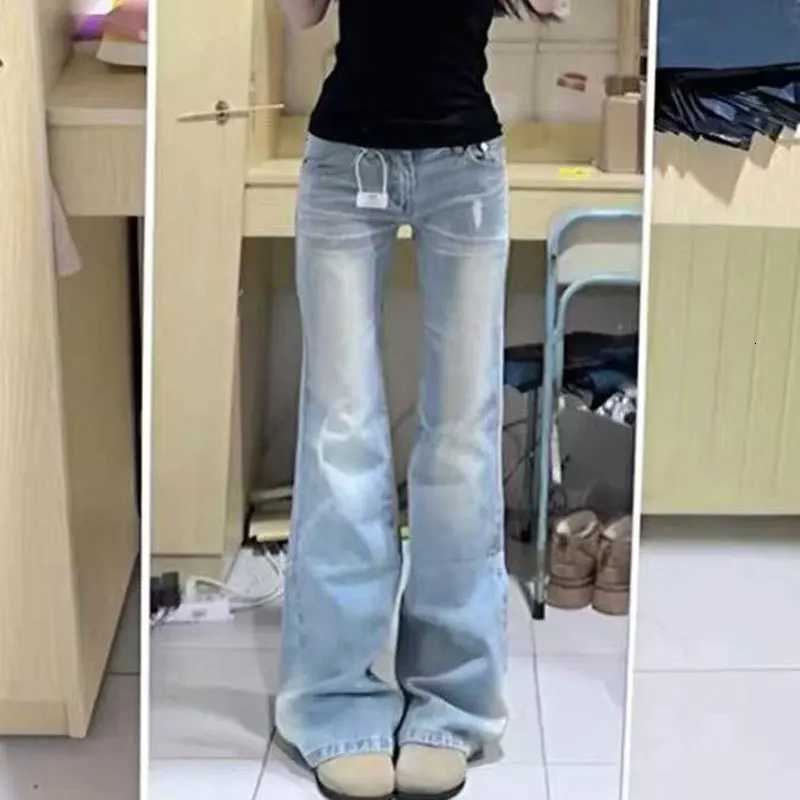 Light Wash Flared Jeans for Women Plus Size Lace Low Rise Floor Length Slim Fit Bell Bottom Pants Trendy Design for Curvy LadiesT251208