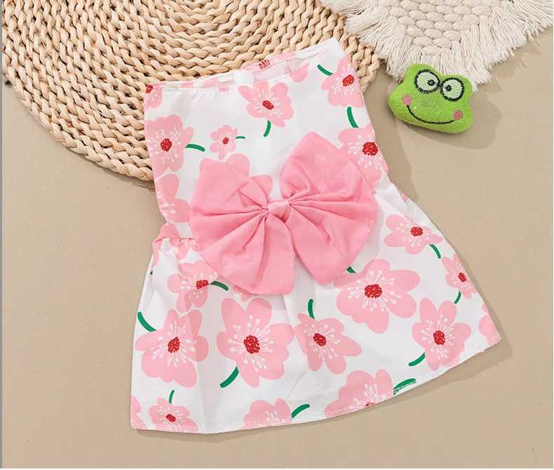 Pet clothing dress dog clothing dog print bow cartoon cute princess dress M251208