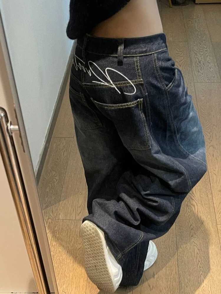 HOUZHOU Vintage Gothic Jeans Women Y2k Harajuku Oversized Letter Wide Leg Denim Trousers Grunge Hip Hop Punk Baggy Jeans StreetT251208