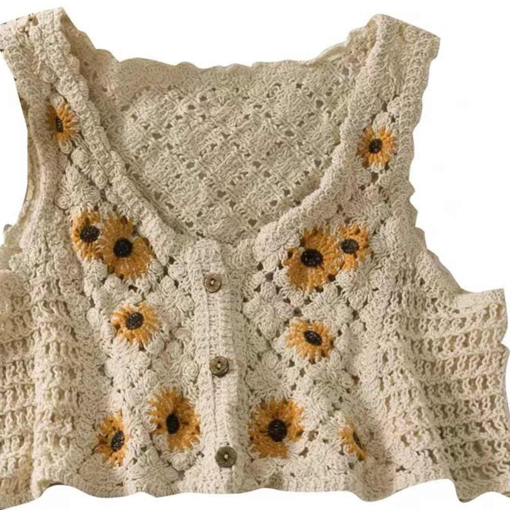 Womens Bordered Print Knit Sweater Vest Fashionable Croissant Round Neck Sleeveless Sweet Crop Tops 250910