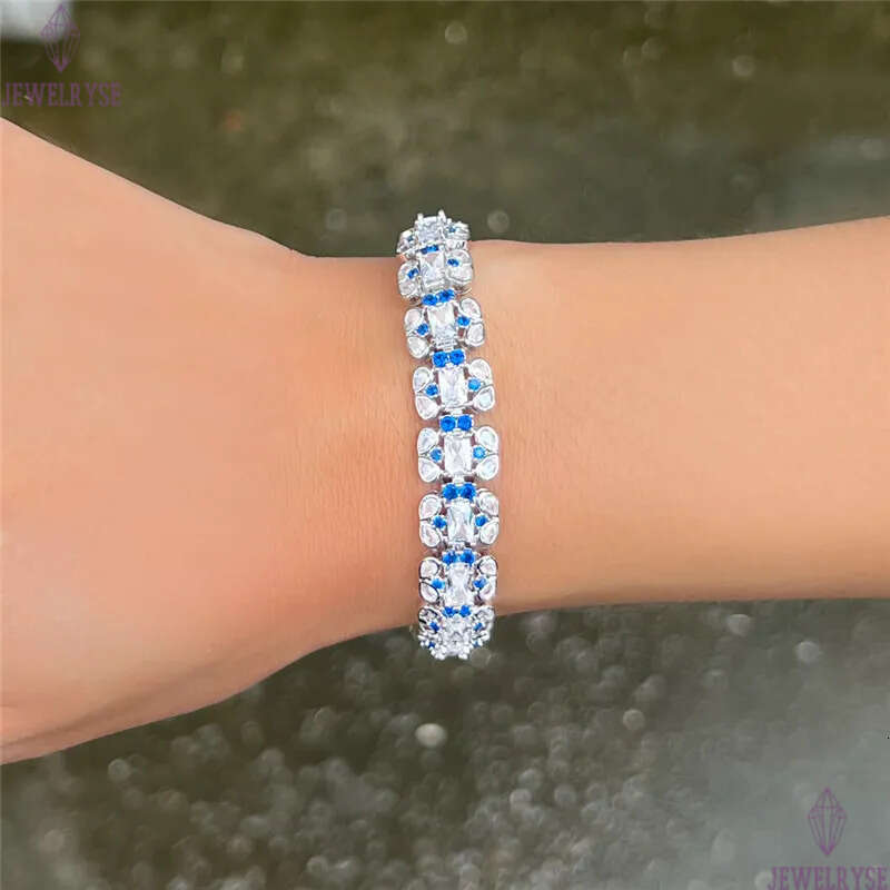 new trendy blue diamond tennis bracelet designer for woman length 17cm wedding bracelets chain AAA cubic zirconia copper chains bangles womens luxury 