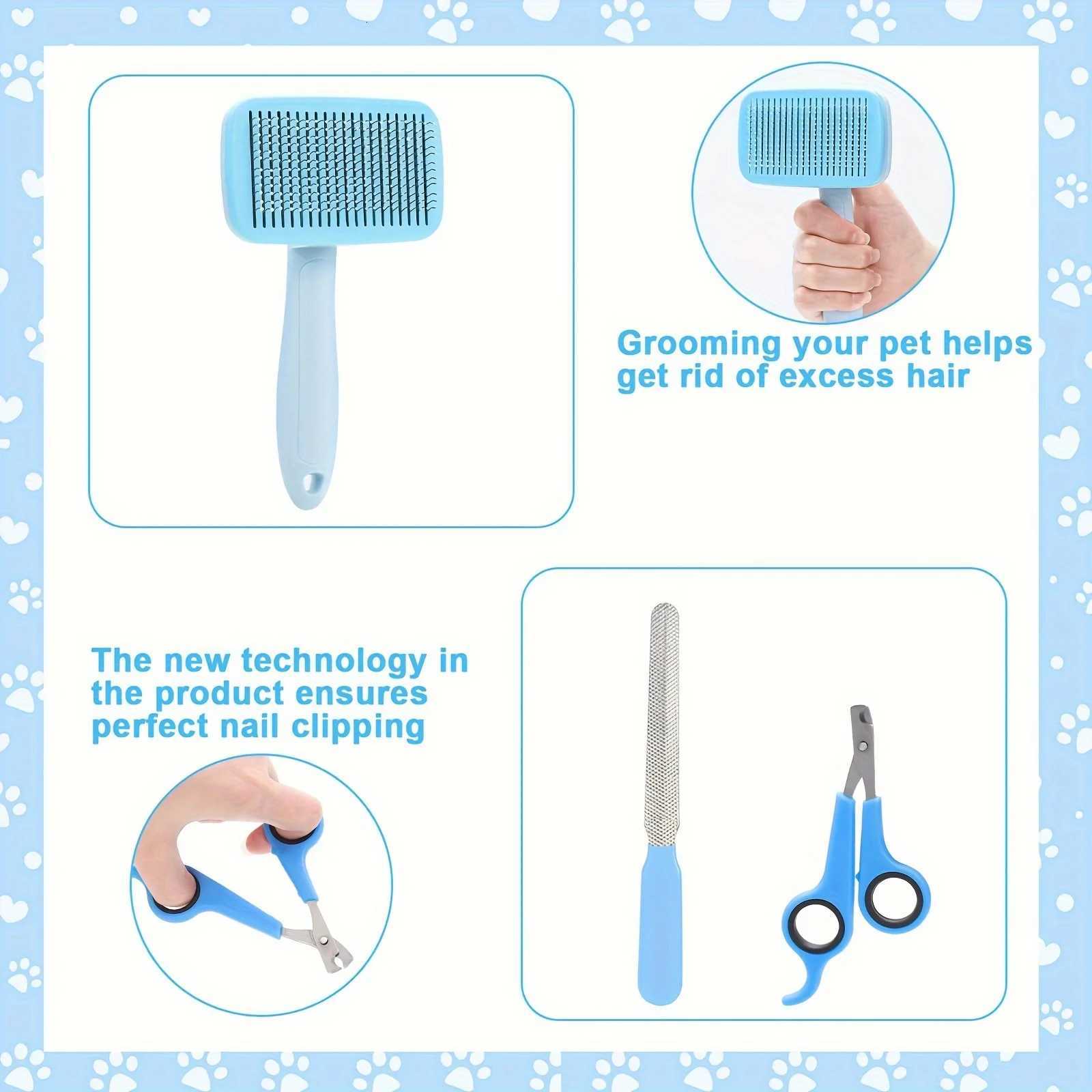 8-piece dog brush beauty set pet self-cleaning set with pet nail clippers and files flea comb pet shampoo shower brush M251208 - view 4