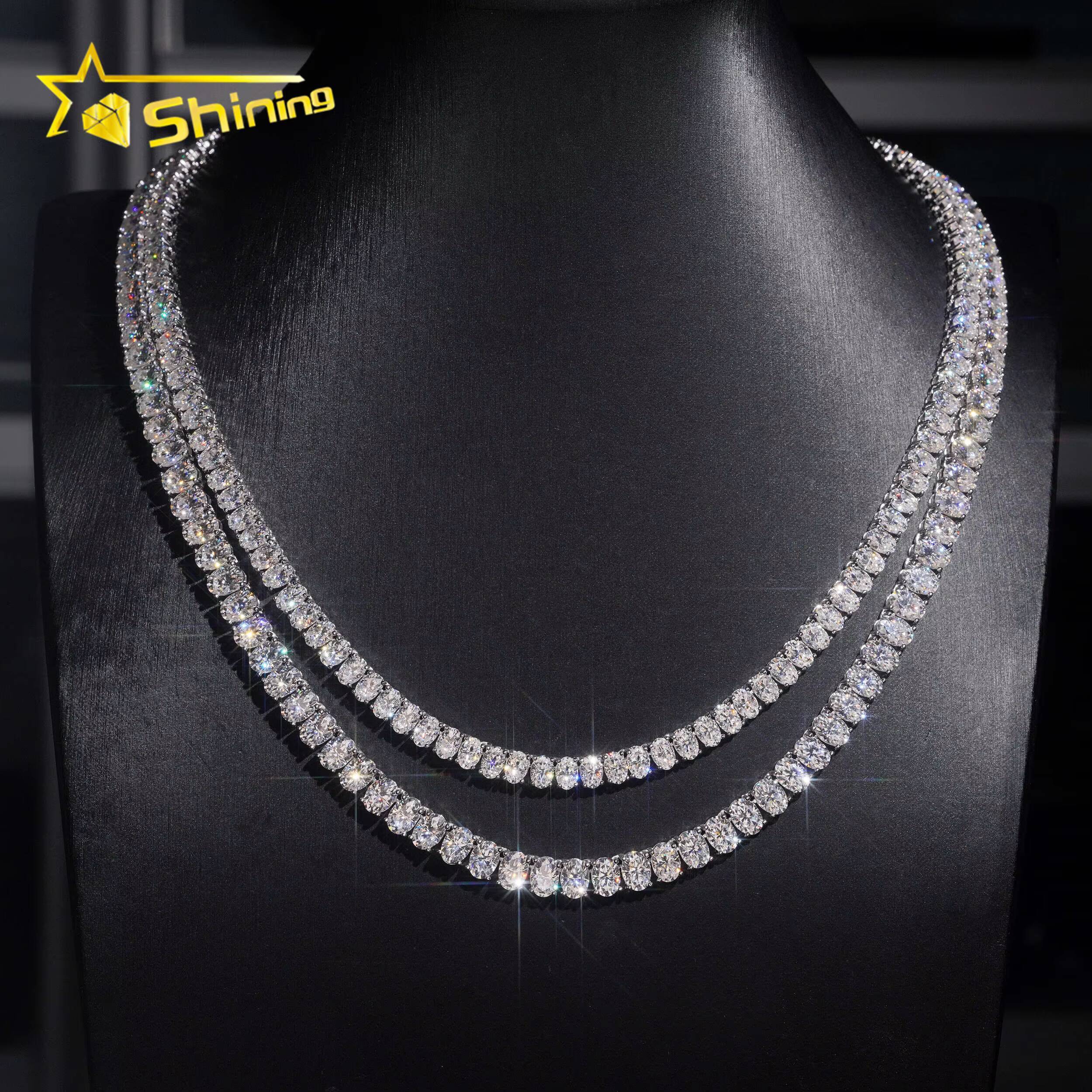 Luxury Oval Moissanite Tennis Chain 925 Sterling Silver Gold Plated Pass Diamond Test Moissanite Tennis Necklace Sparkling Chain