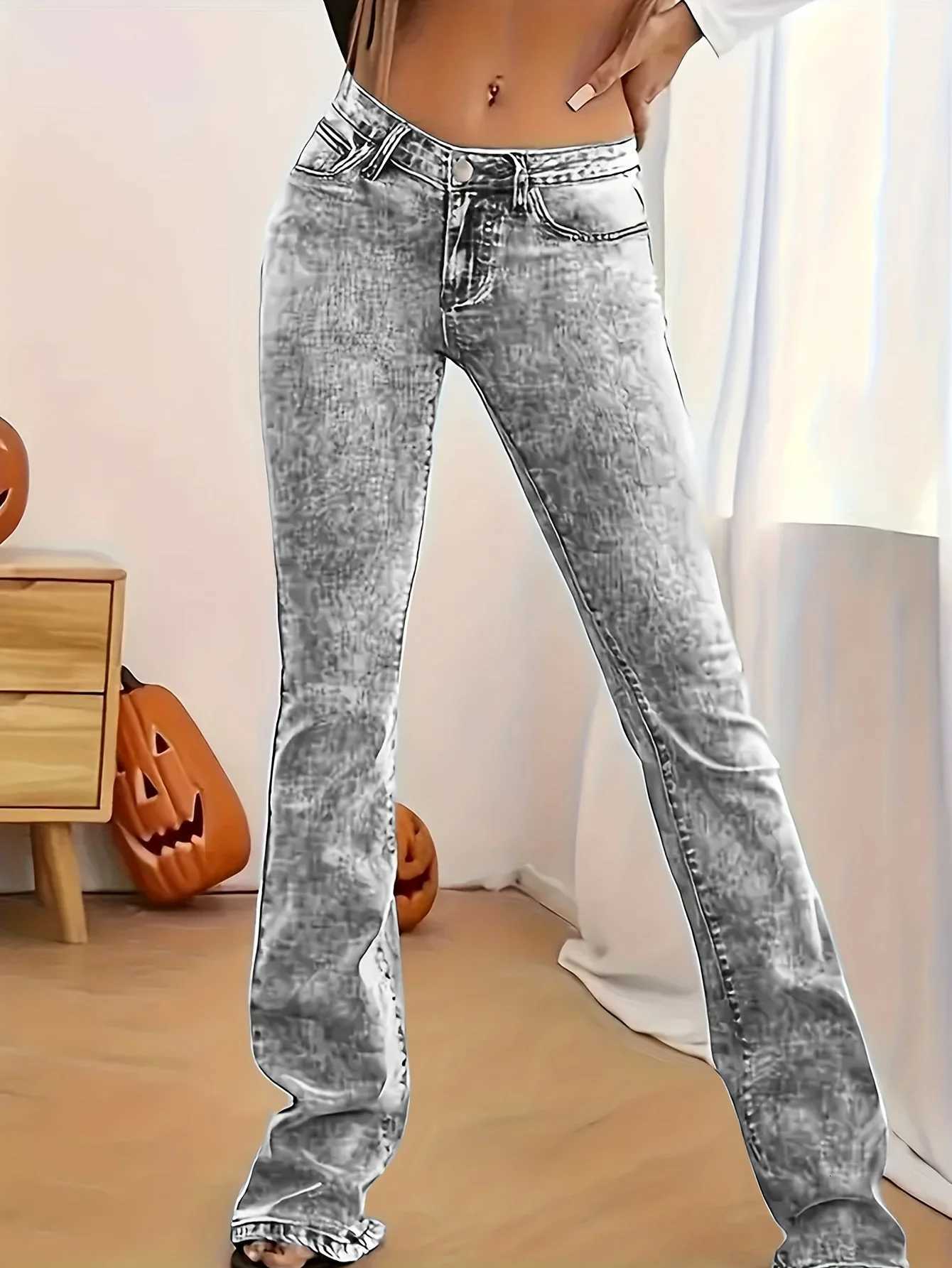 Fashion Womens Gray Low-Rise Slim Fit Bootcut Jeans Y2K Style Snow Wash Streetwear Elegant Denim PantsT251208