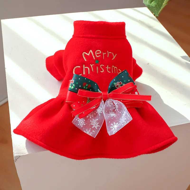 Christmas Dog Princess Dress Autumn Winter Warm Fleece Skirt Christmas Elements Bow Tie Dress Up Small Dog Cosplay Costume M251208