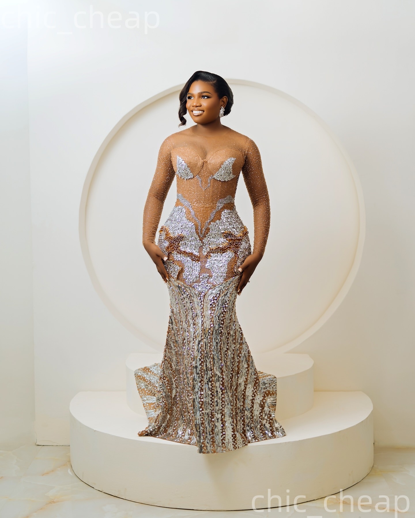 Aso Ebi Silver Mermaid Prom Dresses 2026 Illusion Crystals Beaded Evening Formal Party Second Birthday Engagement Gowns Plus Size Dress For Special Oc
