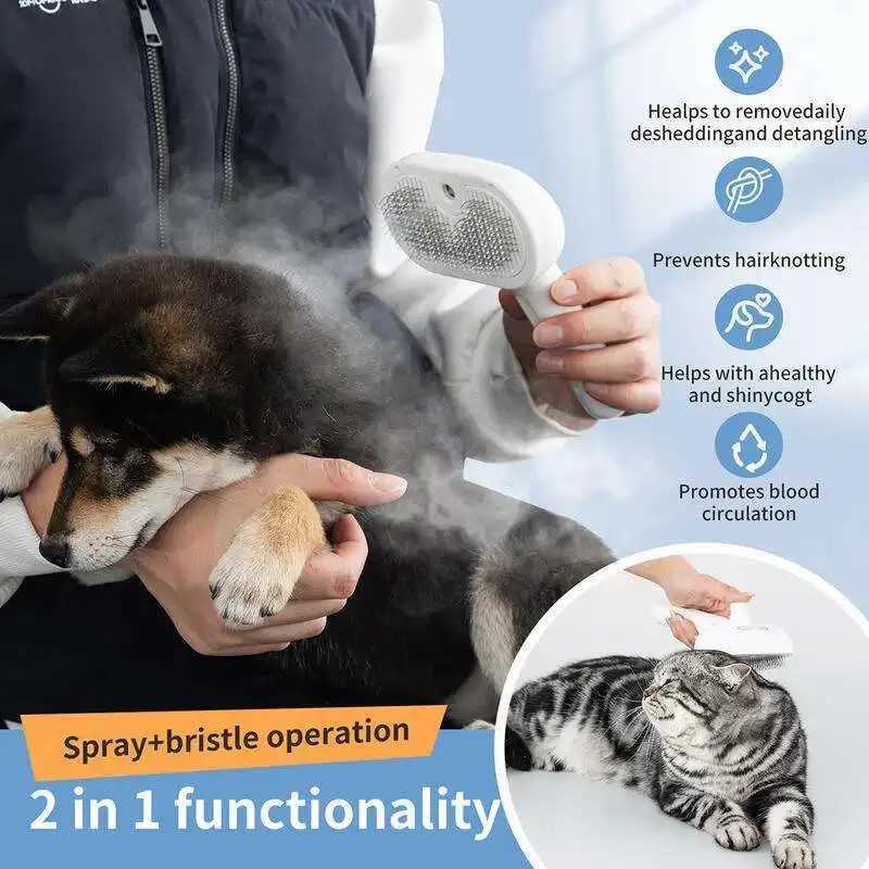 Dog Spray Hair Comb Pet Steam Massage Brush Safe Round Head Soft Teeth Spray Hair Removal Comb for Dog Cat Cleaning Brush M251208 - view 3
