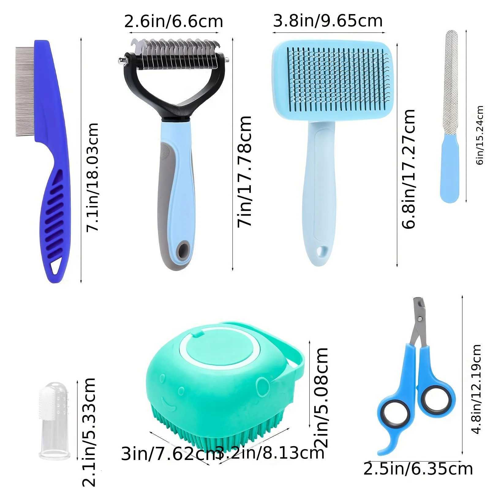 8-piece dog brush beauty set pet self-cleaning set with pet nail clippers and files flea comb pet shampoo shower brush M251208 - view 3