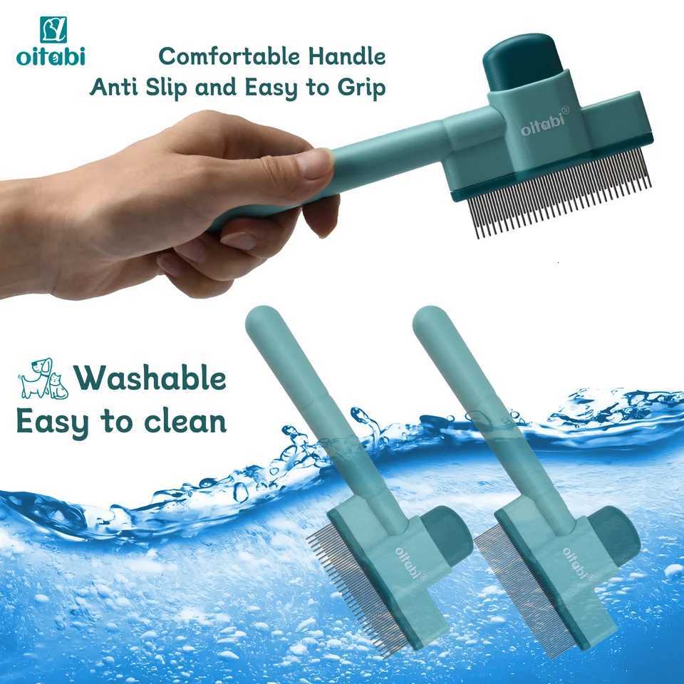 Oitabi 1/2PCS Flea Comb for Dogs and Cats with Release Button Fine Tooth Dog Comb for Pet Hair Removal Cleaning Remove Fleas Eg M251208 - view 5