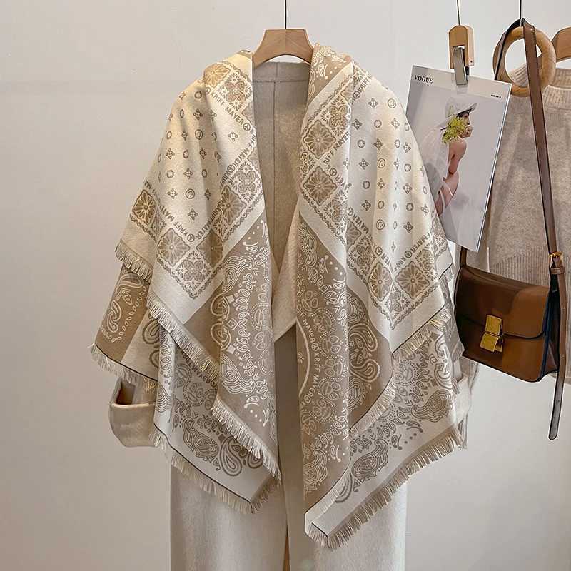 Luxury 2025 Luxury Brand Winter Cashmere Scarf for Women - Retro Printed Shawl with Tassels Warm Pashmina Wrap Bandana Poncho Y251208