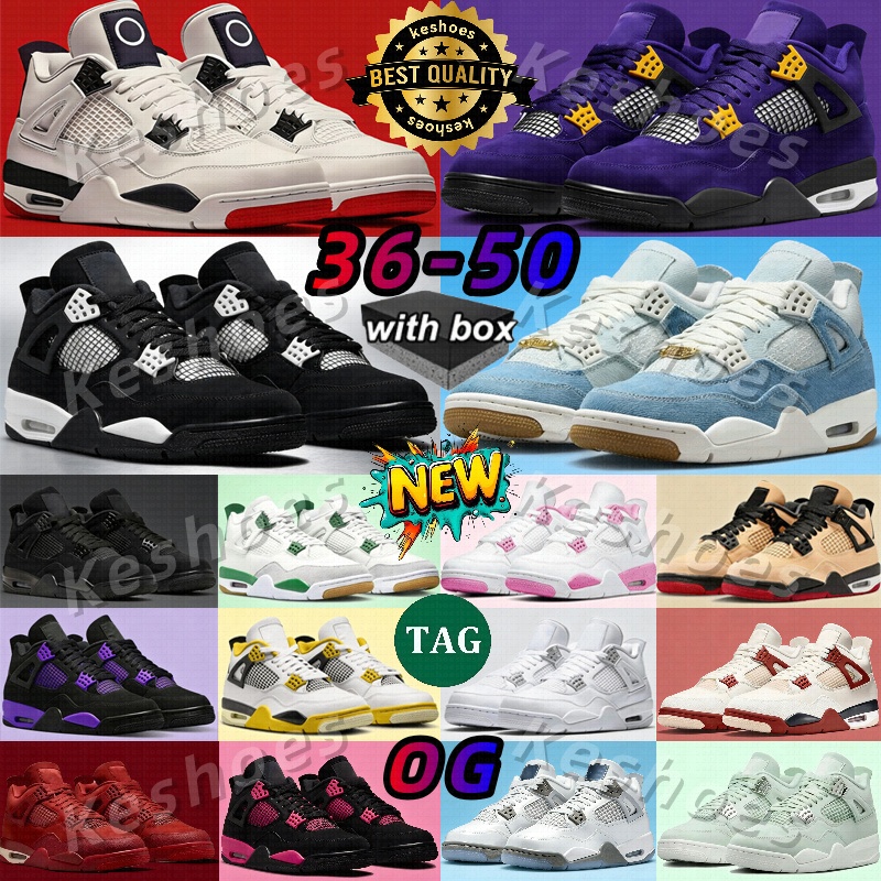 4s Basketball Shoes sneakers Designer 4 Men Women Military Sail Red Black Cat 2025 Imperial Purple Cement Yellow Thunder White Oreo Cool Grey Blue University Seafoam