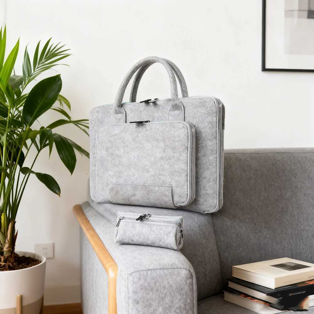 Felt Bag Felt Tote Bag Multifunctional Handbag Double Zipper Computer Bag Portable Computer BagT251208