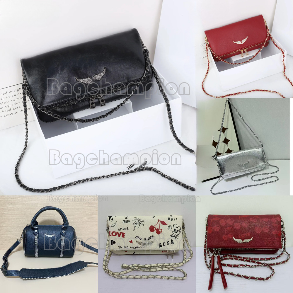 Designer wallet ZV rock clutch bags woman brown suede nail shoulder rockstud bag zadig handbag double wings black leather purses high quality versatile pochette New