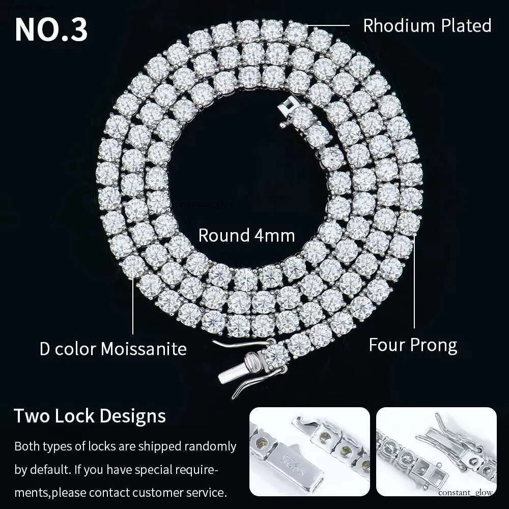 2-6mm Hiphop Sier Cluster Iced Out Vvs Gra Certified Dia Mossanite Moissanite Jewelry Necklace GRA Tennis Chain for Man 2a